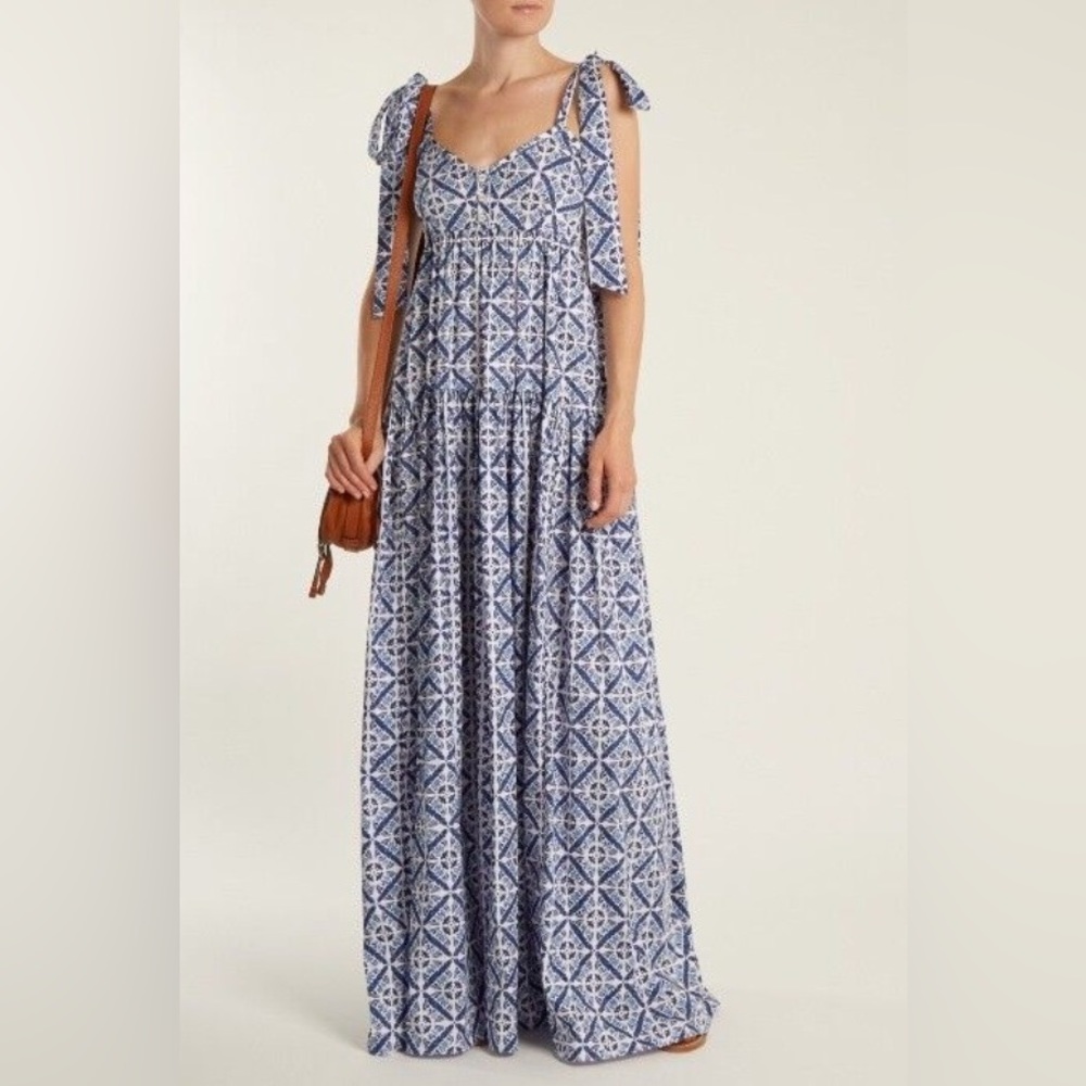 NWT $695 CAROLINE CONSTAS ELLE Cotton Maxi Dress Floral Tile Print Dress